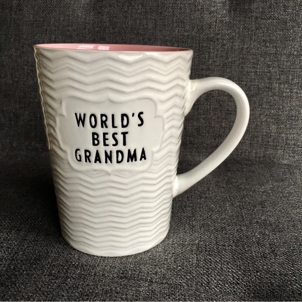 “World’s Best Grandma” Coffee Mug, White, Pink, Black, 16 oz
